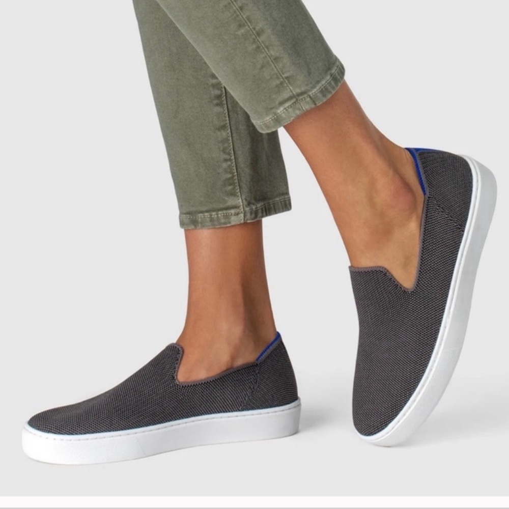 Rothy’s The Original Slip On Sneaker Steel Gray with extra pair of camo insoles